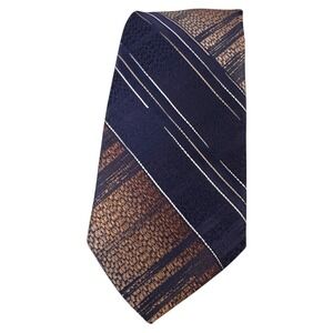Pierre Cavet Paris Necktie Brown Blue Striped Patterned Men's Tie‎ Vintage 70's